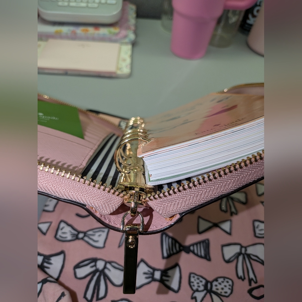 Kate Spade Pale Pink Zip-Around Planner with Gold Logo - Picture 8 of 10